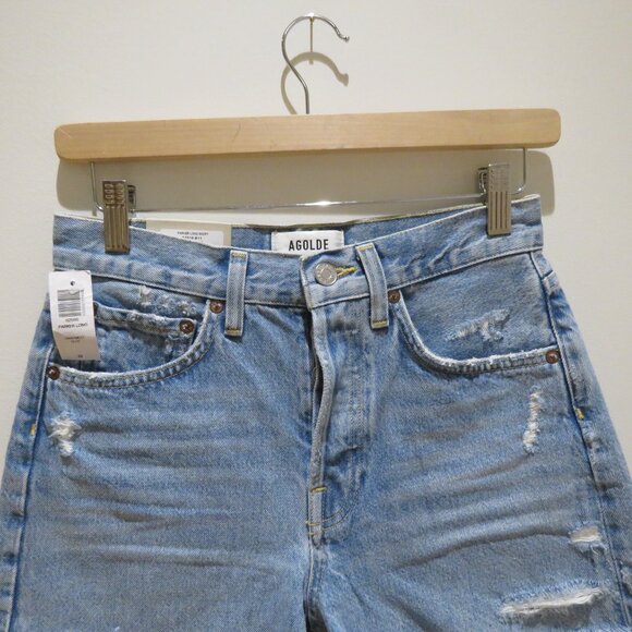 AGOLDE Parker Long Shorts in Swapmeet Light Denim Boho Distressed Casual 23 NWT - Picture 3 of 12